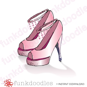 Hand getrokken PROM CLIPART van roze Prom hoge hakken, DIY Design Elements, estidos de fiesta, Quinceanera
