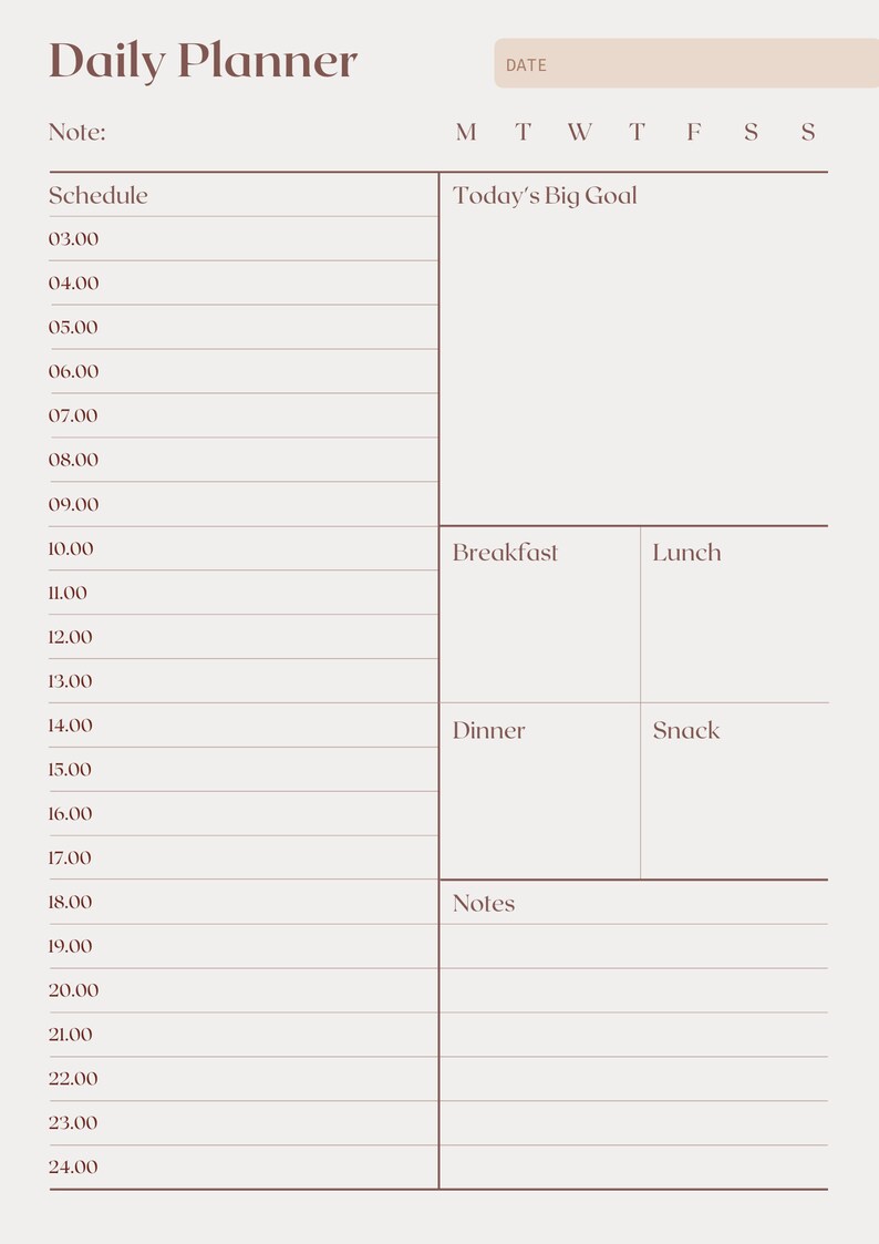 Day Planner Printable, Print at Home Daily Planner, 1 Hour Sections ...