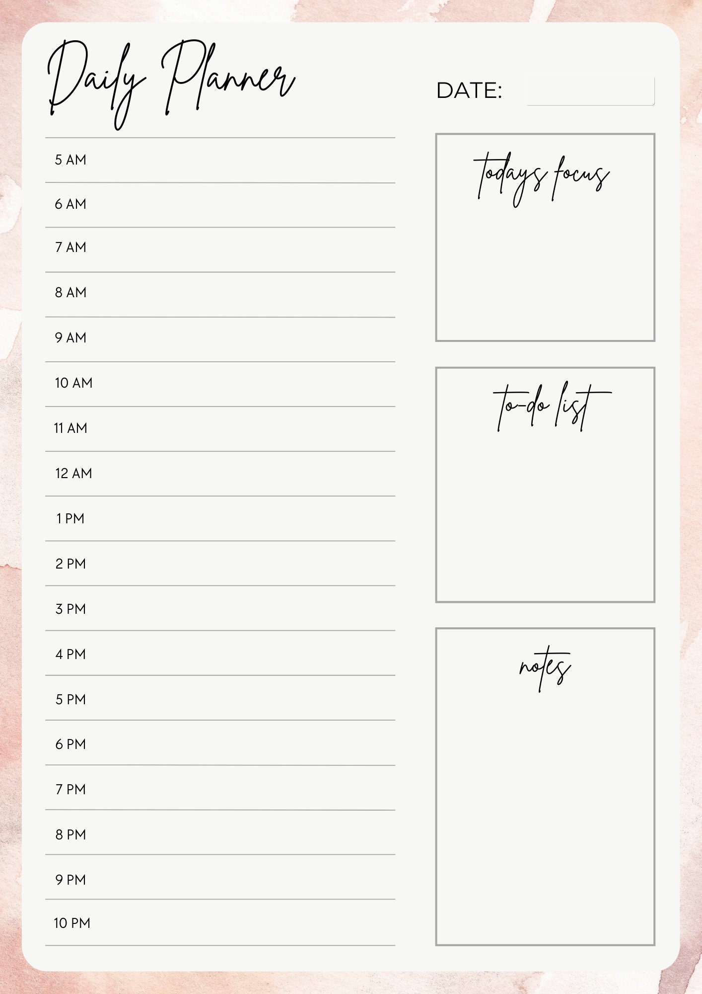 Daily Planner, Print at Home Daily Planner, to Do List, Todays Plan ...