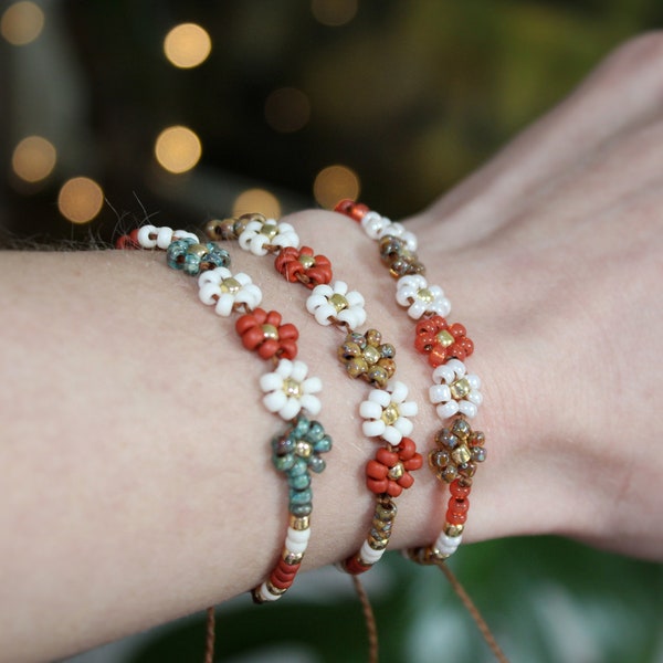 bracelets colorful beads daisy orange tones