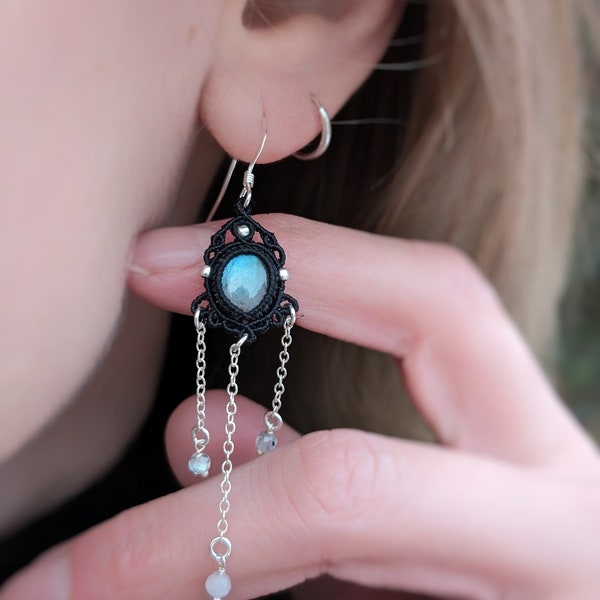 Boucles d'oreilles pendantes labradorites