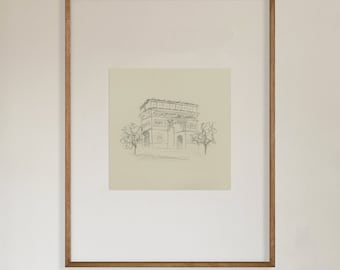 Arc de Triomphe Sketch Art Print, Paris Architecture Drawing, Minimalist Wall Decor