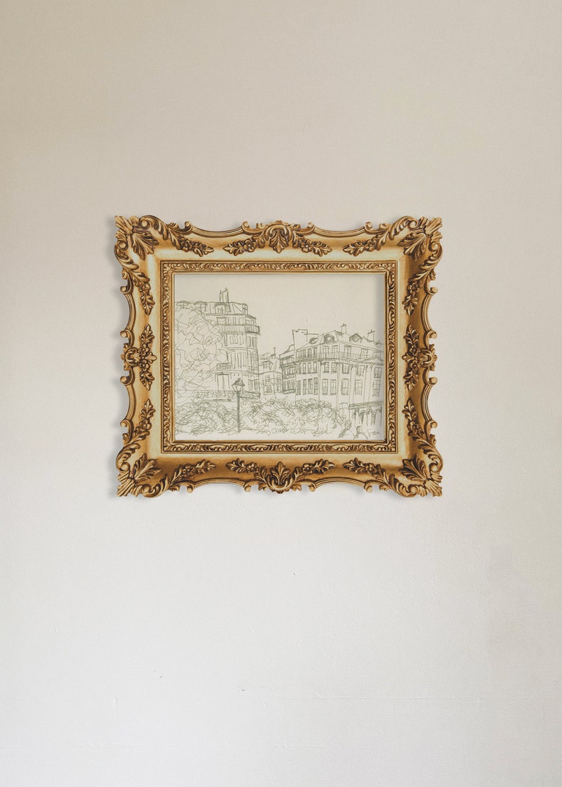 french art sketch in gold frame