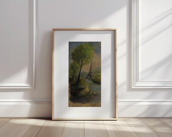Eiffel Tower Oil Painting, French Countryside Landscape (Digital Download)
