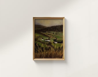 French Countryside Landscape Oil Painting, Romantic Chateau Art (Digital Download)