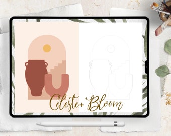 Terracotta Vase Paint by Numbers: Boho Minimalist Procreate Template (Digital)