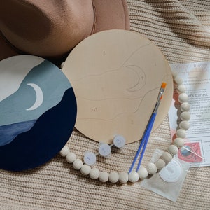 Malen nach Zahlen Kit, BOHO MOON, einfache DIY Anfänger Acryl Malerei Kit, Wand Kunst Geschenk, Minimalist Mond Malen nach Zahlen, Diy Geschenk Handwerk