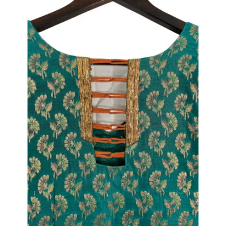 Teal Kurta Brocade Churidar main image 0