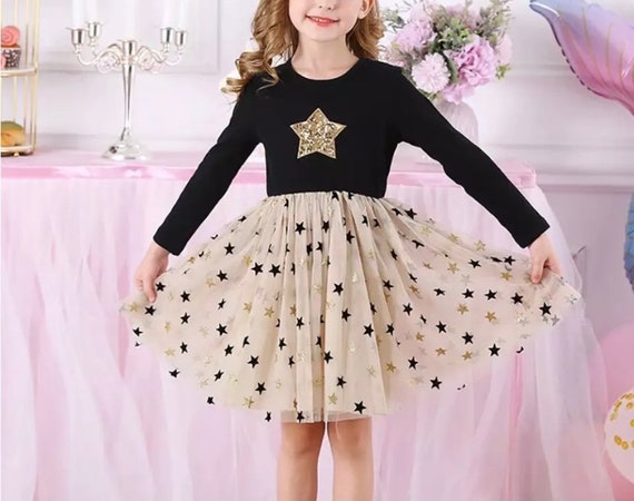 Kids Autumn Winter Dresses for Girls Star Sequins Princess 