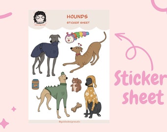 Greyhound Whippet Sticker Sheet! A5 Sighthound Greyhound Whippet Dog Art Vinyl Sticker Dog Stickers Greyhound Gift Cute Sticker