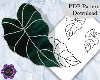 Stained Glass Pattern- Tropical Leaf- Alocasia- PDF- Digital Download- Beginner