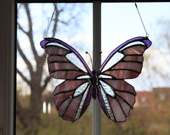 Stained Glass Butterfly- Iridescent- Purple- Suncatcher- Window Art- Glass.