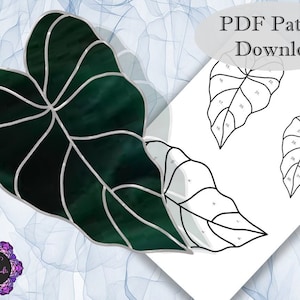 May include: A printable PDF pattern for a stained glass project featuring three leaves. The leaves are numbered and outlined in black. The text "PDF Pattern Download" is at the top of the page.