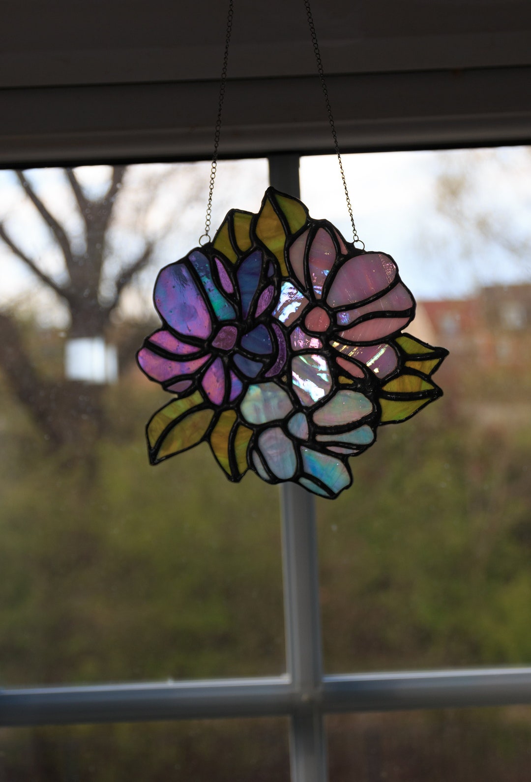 Flowery Stained Glass Suncatcher Window Art Glass Art Stained Glass