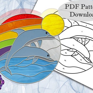 PATTERN- Dolphin Rainbow- PDF- Digital Download- Stained Glass- Suncatcher