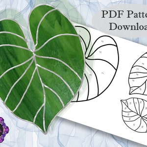 Stained Glass Pattern- Tropical Leaf- PDF- Suncatcher- Digital Download- Colocasia- Beginners