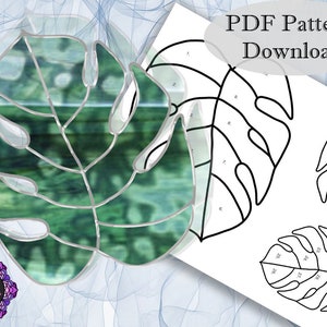 Padrão de vitral - Folha tropical - Monstera - PDF - Download digital - Iniciante