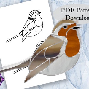 Patrón de vidrieras- Robin Red Breast- PDF- Descarga digital- Aves- Naturaleza- Suncatcher