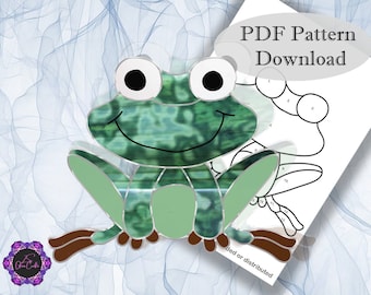 Stained Glass Pattern- Frog- PDF- Digital Download- Suncatcher