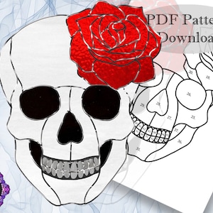 Stained Glass Pattern- Skull Rose- PDF- Digital Download- PDF Pattern- Suncatcher