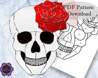 Gebrandschilderd glaspatroon- Skull Rose- PDF- Digitale download- PDF-patroon- Suncatcher