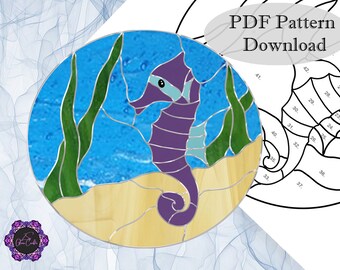 Stained Glass Pattern- Seahorse- Under the sea- Sea Creature- PDF Pattern- Digital Download- Stained Glass