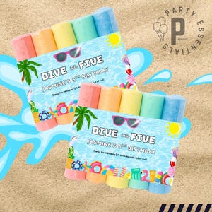 Dive Into Five- Chalk Favors - Sidewalk Chalk - Goody Bags - Kids Party - Dance Party Summer - Fun in the Sun- Pool Party