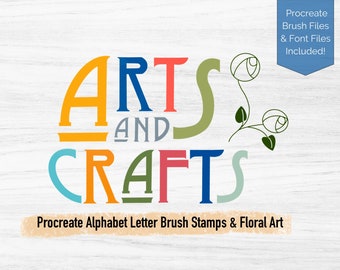 Procreate Letters and Floral Brush Stamps, Arts & Crafts Period, Font Files, Historic Typography Alphabet