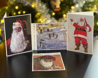 Hand-Painted Christmas Cards Featuring Santa Claus - Set of 12 Prints