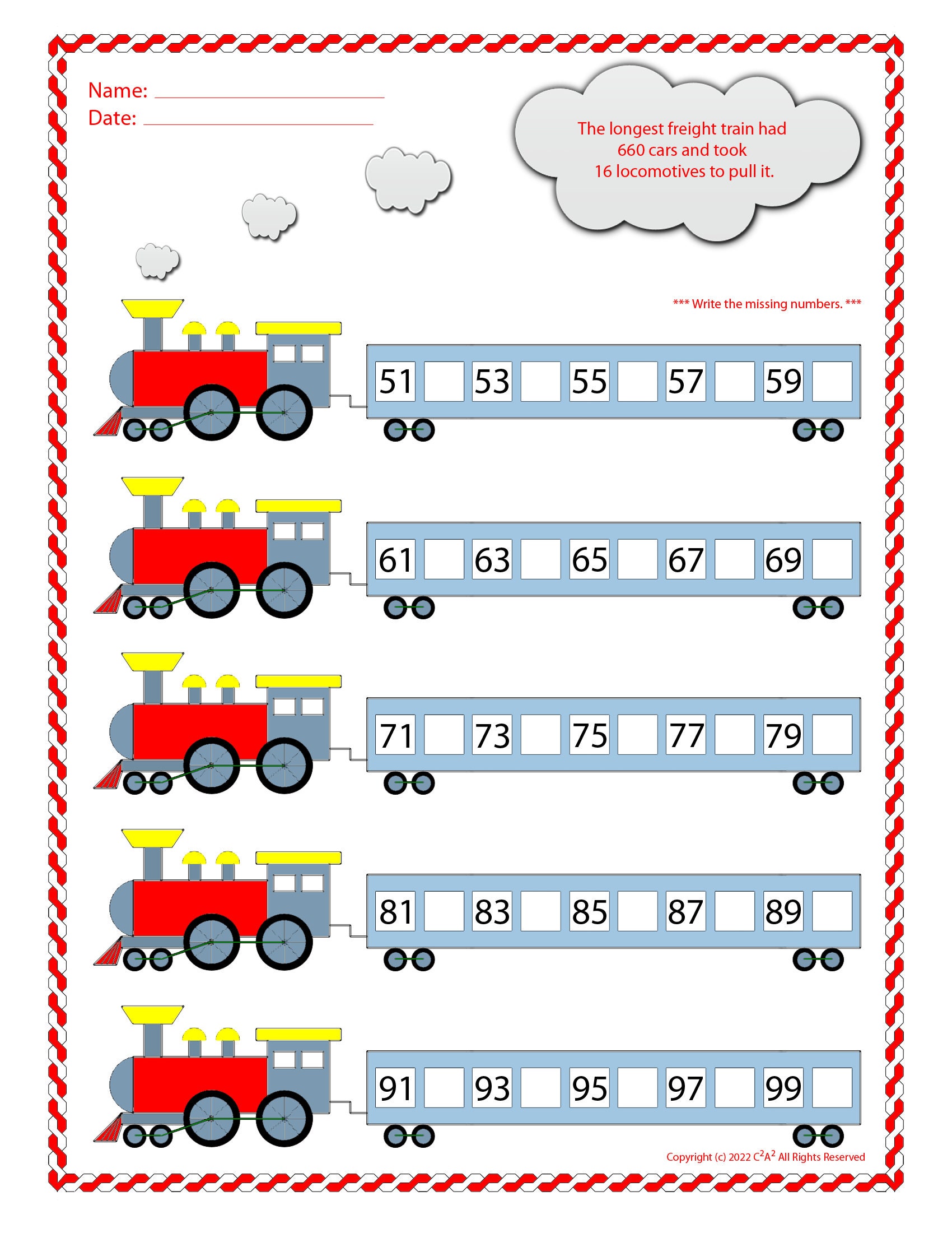 Write The Missing Numbers 1 To 100 Preschool Kindergarten Grade 1