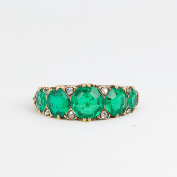 Muzo Colombian emerald and gold garter Victorian ring