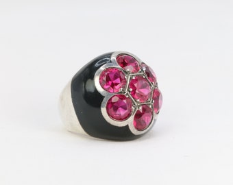 René BOIVIN - Suzanne BELPERRON Ball ring decorated with red stones and black lacquer