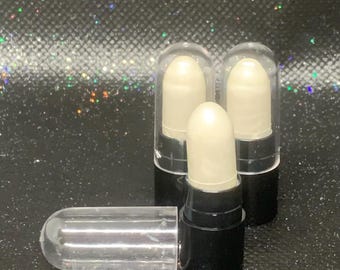 Shimmery white mini lipstick samples