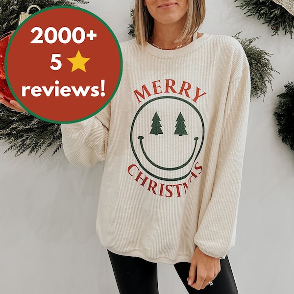 Merry Christmas Sweatshirt, Christmas Smiley Sweater, Trendy Christmas Sweater, Holiday Outfit for Women, Christmas Party Shirt