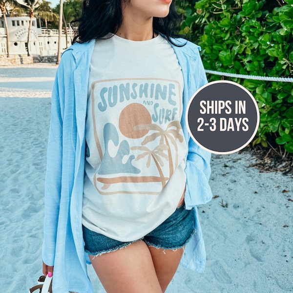 Sunshine and Surf, Neutral Dust Surf Shirt, Boho Surf Graphic Shirt, Summer Tee, Beach Graphic Tee, Surf Shirt, Neutral Beach