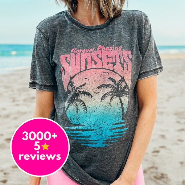 Forever Chasing Sunsets Beach Shirt, Sunset Ombre Beach Tee, Summer Vacation Travel Tee