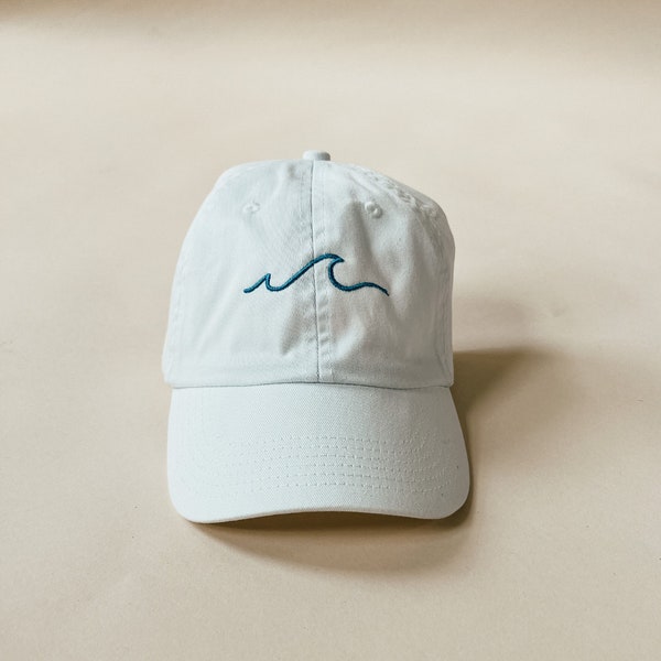 Embroidered Beach Wave Blue White Hat, Ocean Wave Blue White Baseball Cap, Tropical Vacation Hat