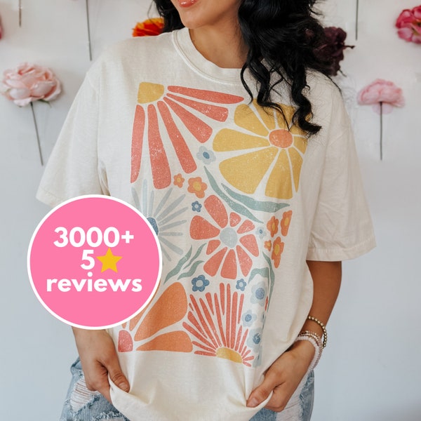 Colorful Retro Flowers Tee, Groovy Floral Tee, Perfect Spring Tee, Colorful Summer Tee, Flowers Shirt, Comfort Colors Tee