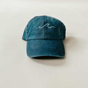 Embroidered Beach Wave Blue Hat, Ocean Wave Blue White Baseball Cap, Tropical Vacation Hat