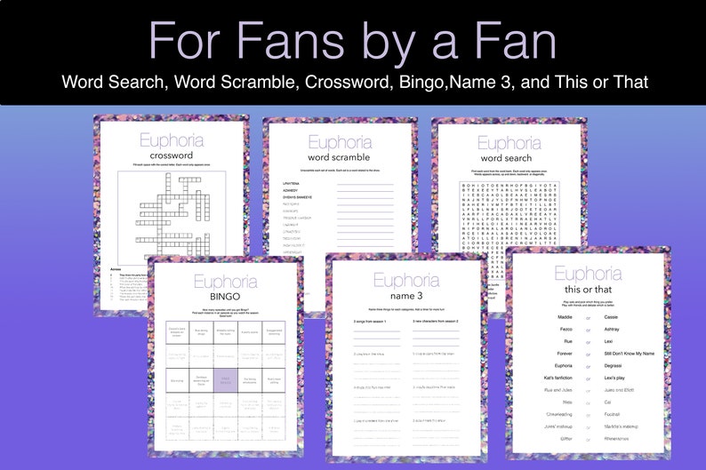 Euphoria Party: Word Search Crossword Bingo and More Game Bundle PDF Etsy Euphoria Party: Word Search Crossword Bingo and More Game Bundle PDF Etsy