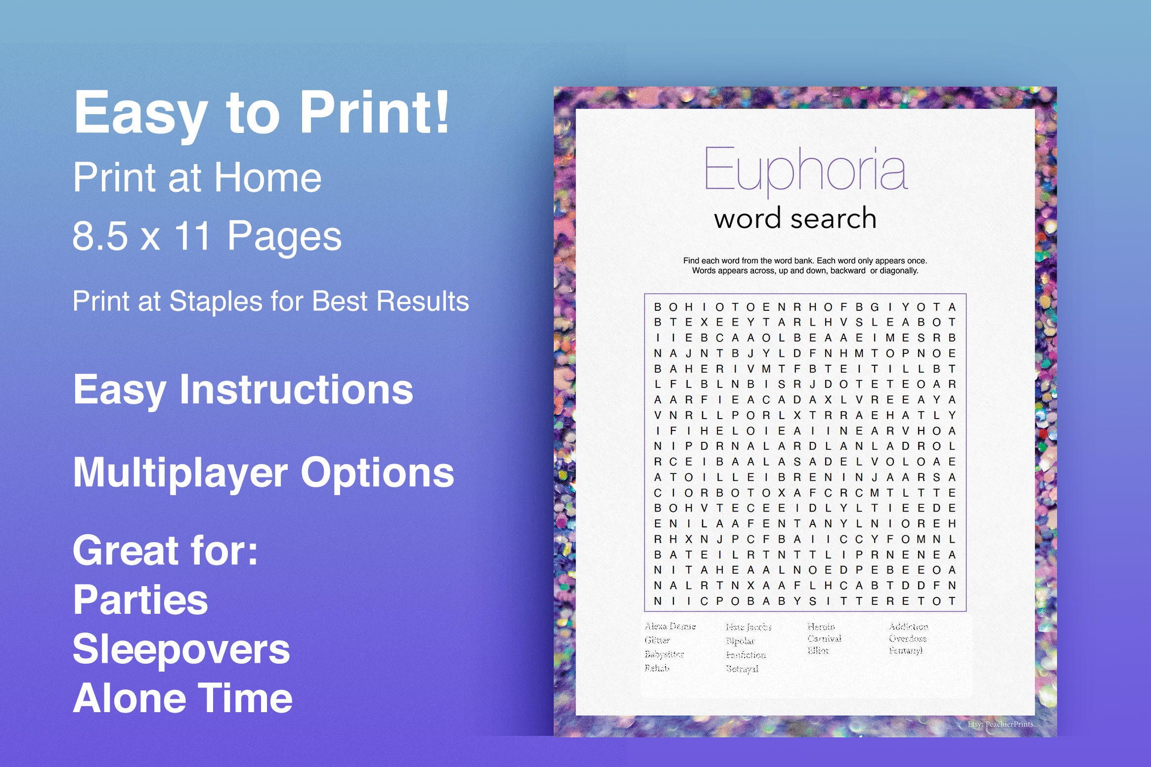 Euphoria Party: Word Search Crossword Bingo and More Game Bundle PDF Etsy Euphoria Party: Word Search Crossword Bingo and More Game Bundle PDF Etsy