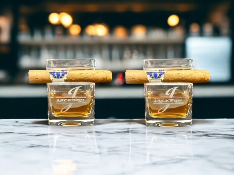 Custom Whiskey Glass With Cigar Holder. These Engraved Rocks Glasses ...