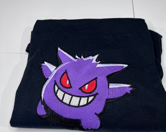 Pokemon Gengar Embroidered Hoodie; Pokemon Gengar embroidered sweatshirt; Pokemon embroidery; Pokemon Hoodies; Pokemon Gengar sweatshirt