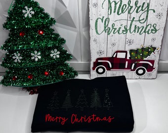 Merry Christmas Sweatshirt, Embroidered Shirt, Christmas Tree Shirt, Holiday Shirt, Christmas Trees, Pajama Top, Family Christmas Shirts