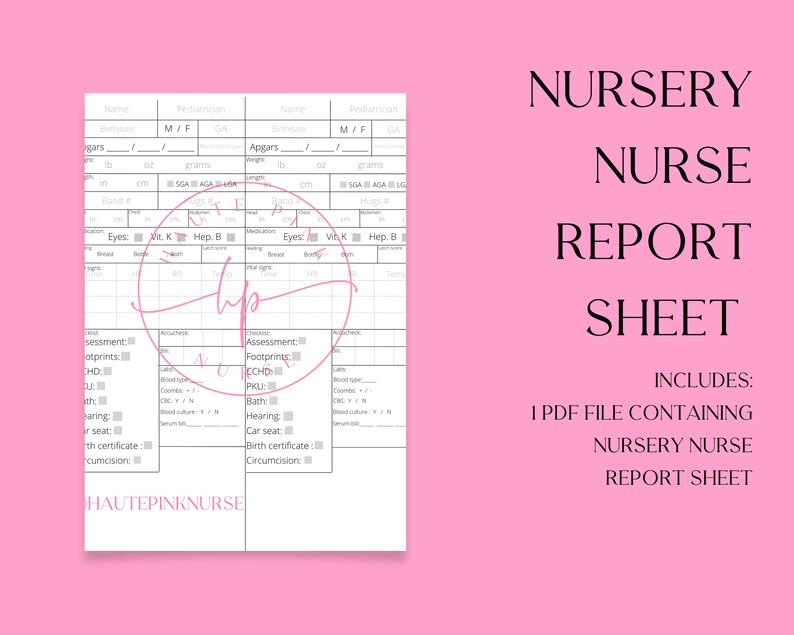 Nursery Nurse Report Sheet Transition Nurse Report Sheet Newborn Nurse