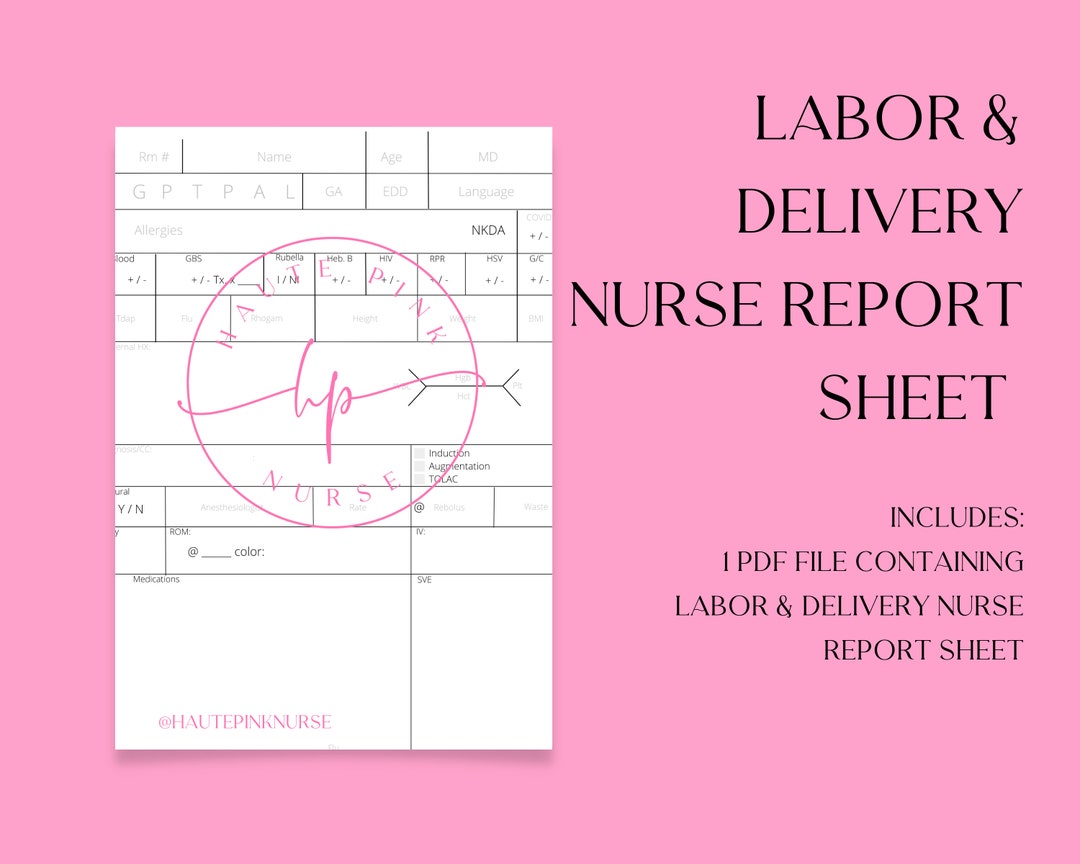 Labor and Delivery Nurse Report Sheet | OB Nurse Report Sheet | Lnd ...