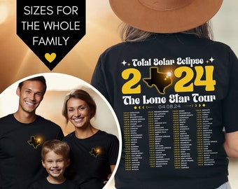 Matching Family Texas Total Solar Eclipse Shirt | Lone Star State Road Trip Retro Rock Concert Tour Tee Mommy and Me Kids Astronomy Gift
