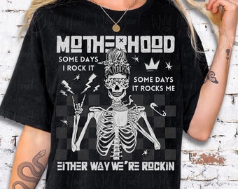 Rockin Motherhood Rocker Mama Shirt | Elder Emo Mom Skeleton TShirt Punk Rock Alternative Gothic Clothes First Time Mom Gift Alt Clothing
