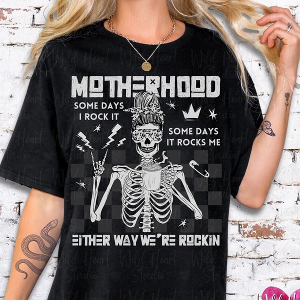 Rockin Motherhood Rocker Mama Shirt | Elder Emo Mom Skeleton TShirt Punk Rock Alternative Gothic Clothes First Time Mom Gift Alt Clothing