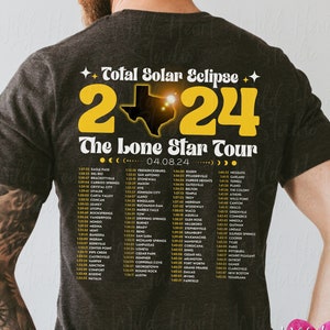 Texas Total Solar Eclipse 2024 Tour Shirt | Retro Rock Concert Yallternative Aesthetic Cosmic Cowboy Festival Outfit Astrology Lover Gift